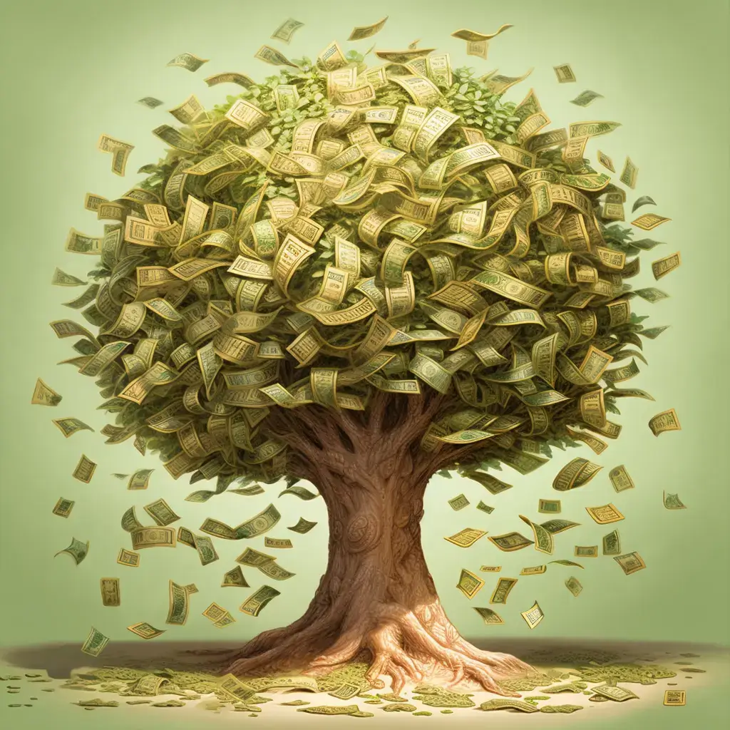 An artistic representation of a thriving tree growing from a seed, symbolizing business growth stages. Use pastel colors, soft lighting, set in an outdoors environment, with a calm and hopeful mood. Include detailed textures to emphasize the natural,