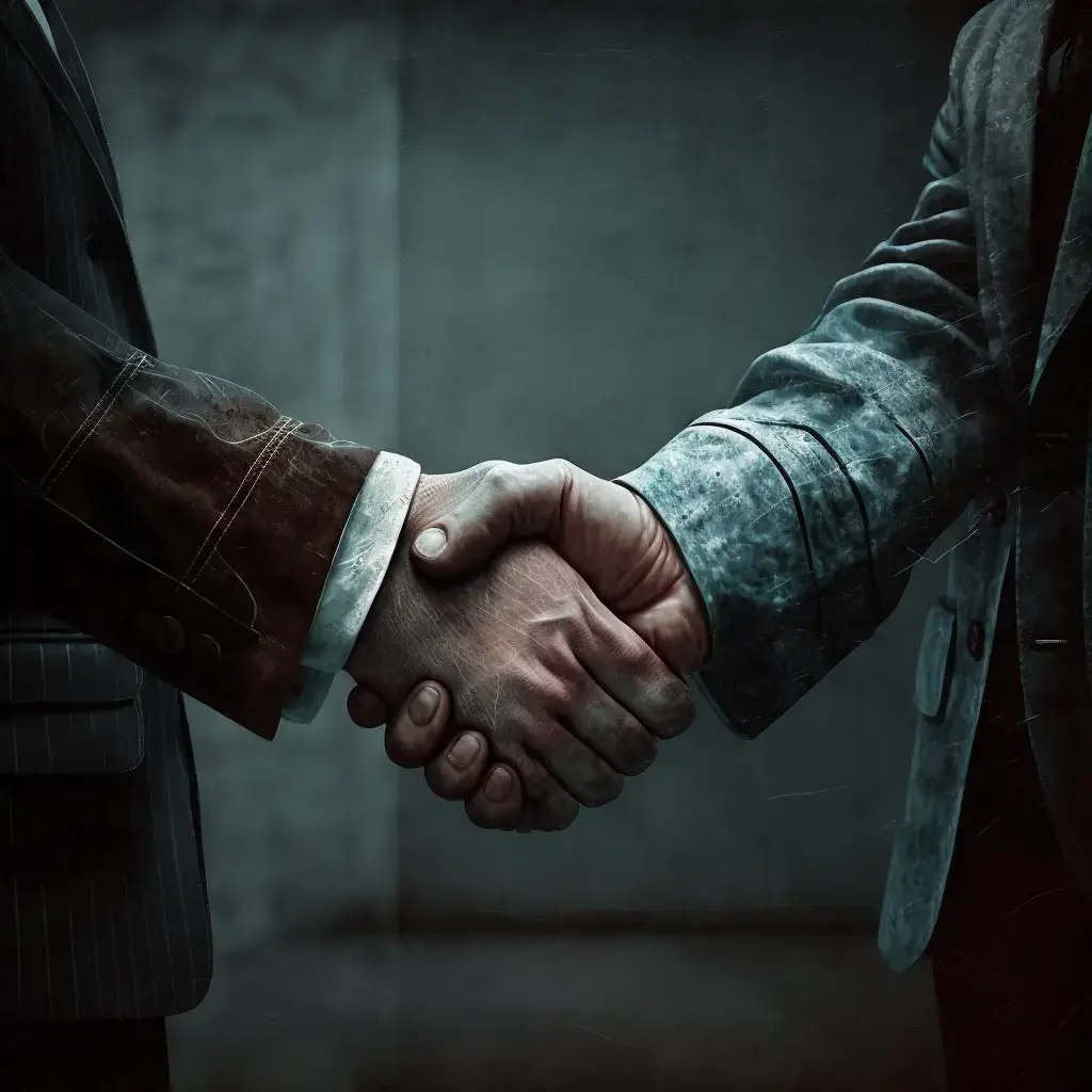 Two men shake hands